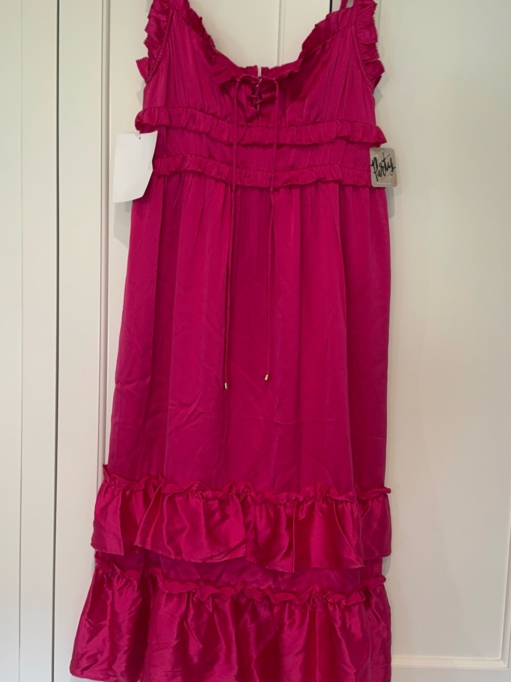 Free People Hansel & Gretel  Hot Pink medium Ruffle Tiered Midi Dress - Picture 6 of 8